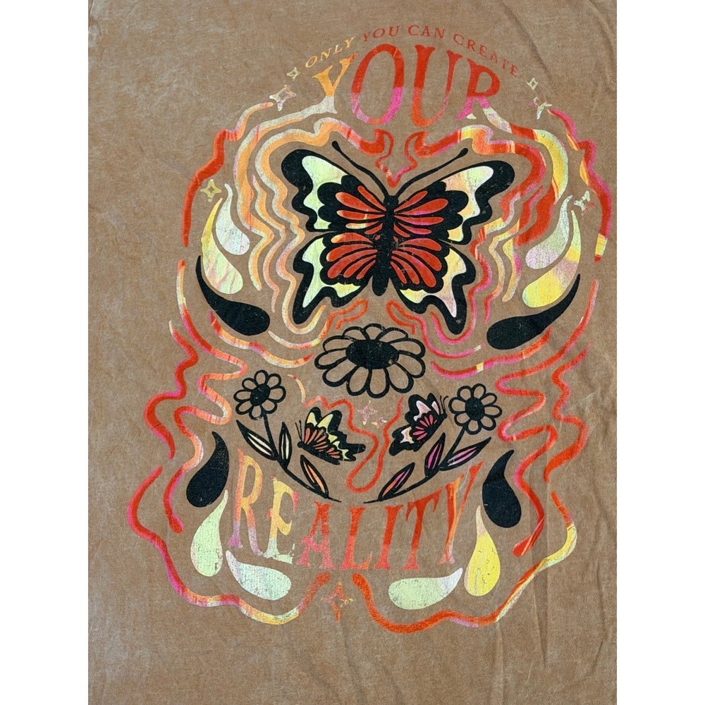 Hollister Butterfly Graphic Tee Brown Mineral Wash Cotton T-Shirt Womens Medium